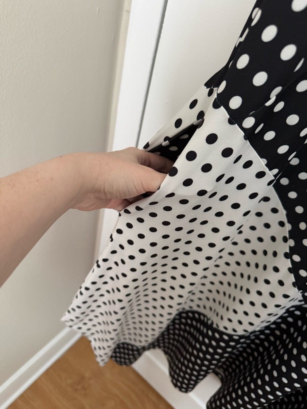 IC by Connie K - Polka Dot Swing Dress - Black & White Colorblock - Picture 7 of 12